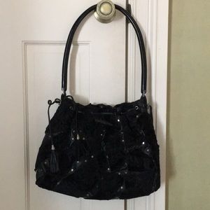 WOMENS Black furry purse with silver studs🖤👜💼